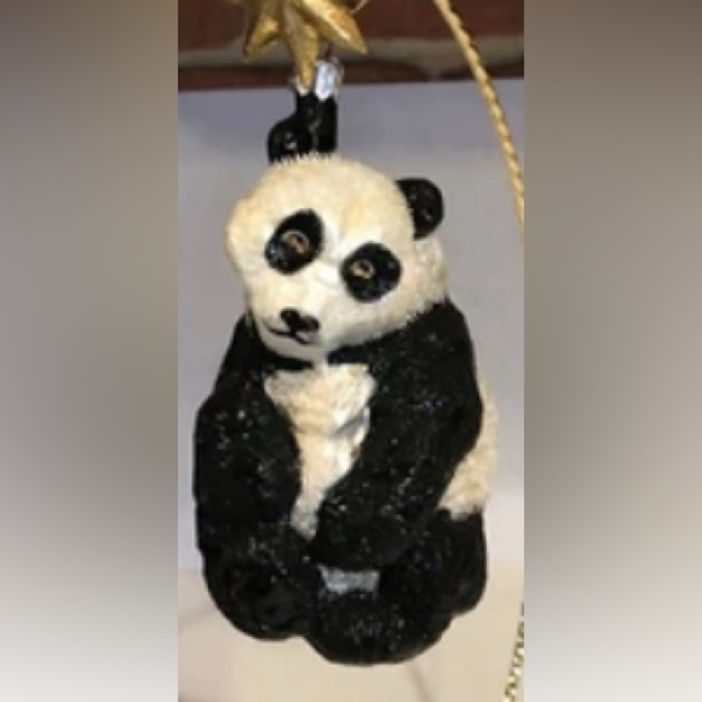 Slavic Treasures glass blown and hand painted Panda Bear Ornament
